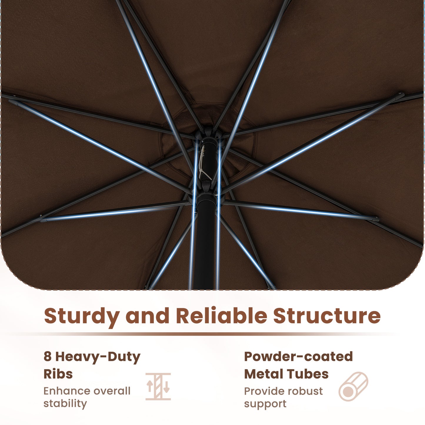 12 Feet Patio Umbrella with Crank Handle and 8 Sturdy Ribs-Coffee Kids Crystal
