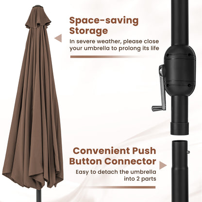 12 Feet Patio Umbrella with Crank Handle and 8 Sturdy Ribs-Coffee
