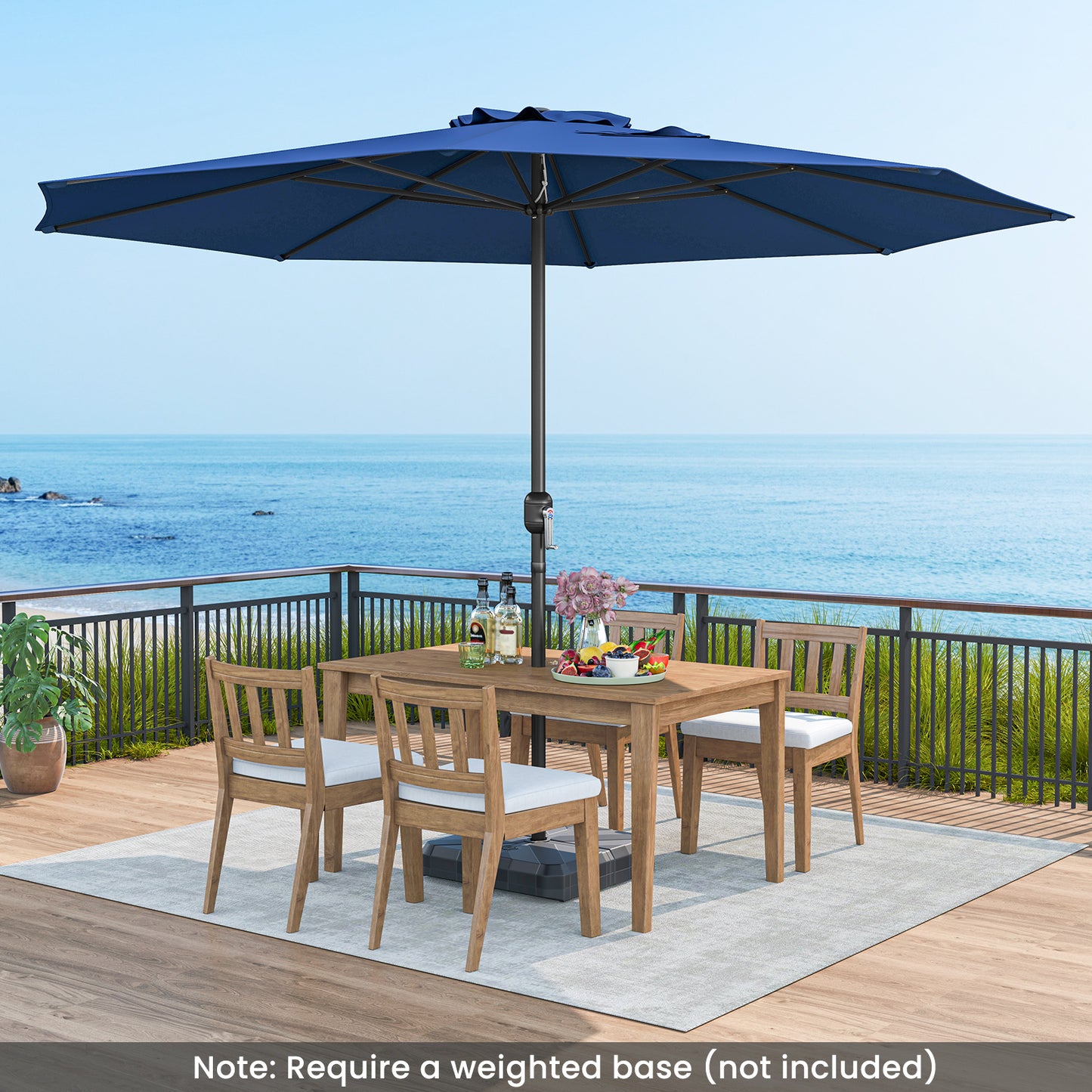 12 Feet Patio Umbrella with Crank Handle and 8 Sturdy Ribs-Navy Kids Crystal