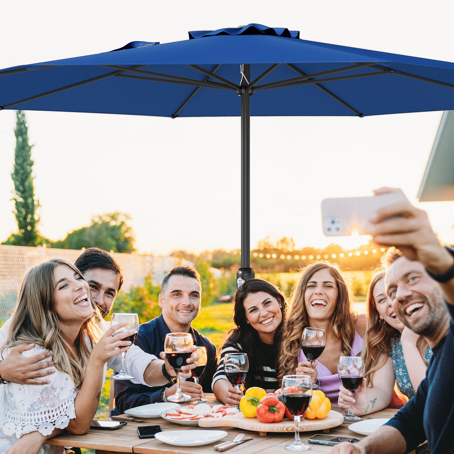 12 Feet Patio Umbrella with Crank Handle and 8 Sturdy Ribs-Navy Kids Crystal