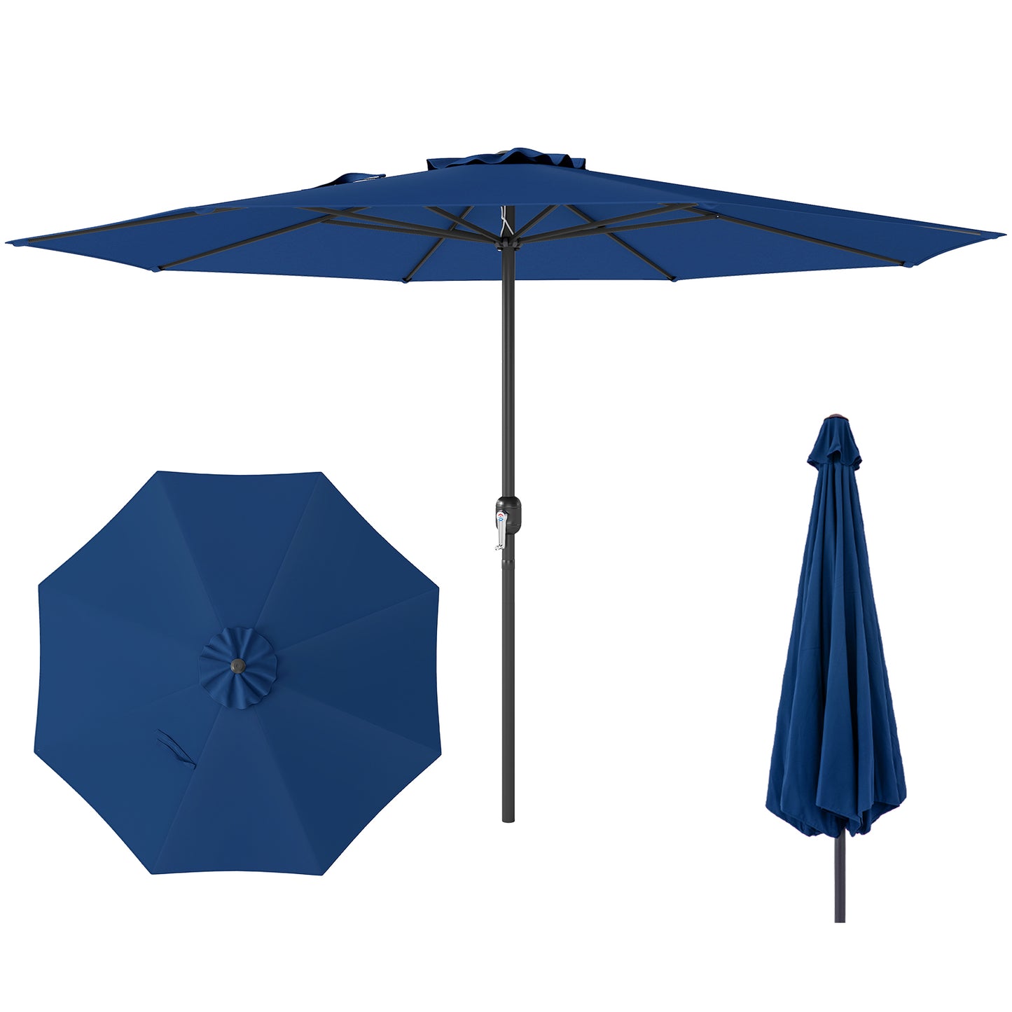 12 Feet Patio Umbrella with Crank Handle and 8 Sturdy Ribs-Navy Kids Crystal