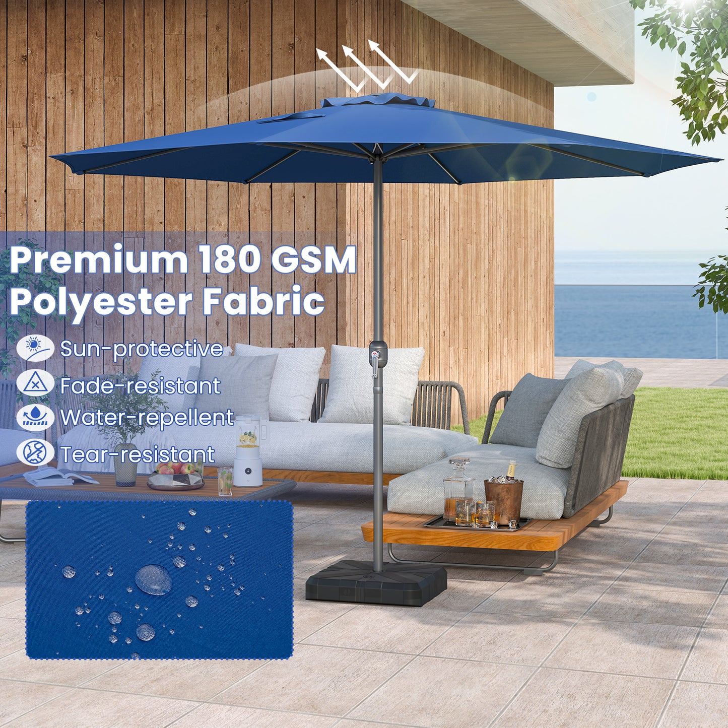 12 Feet Patio Umbrella with Crank Handle and 8 Sturdy Ribs-Navy Kids Crystal