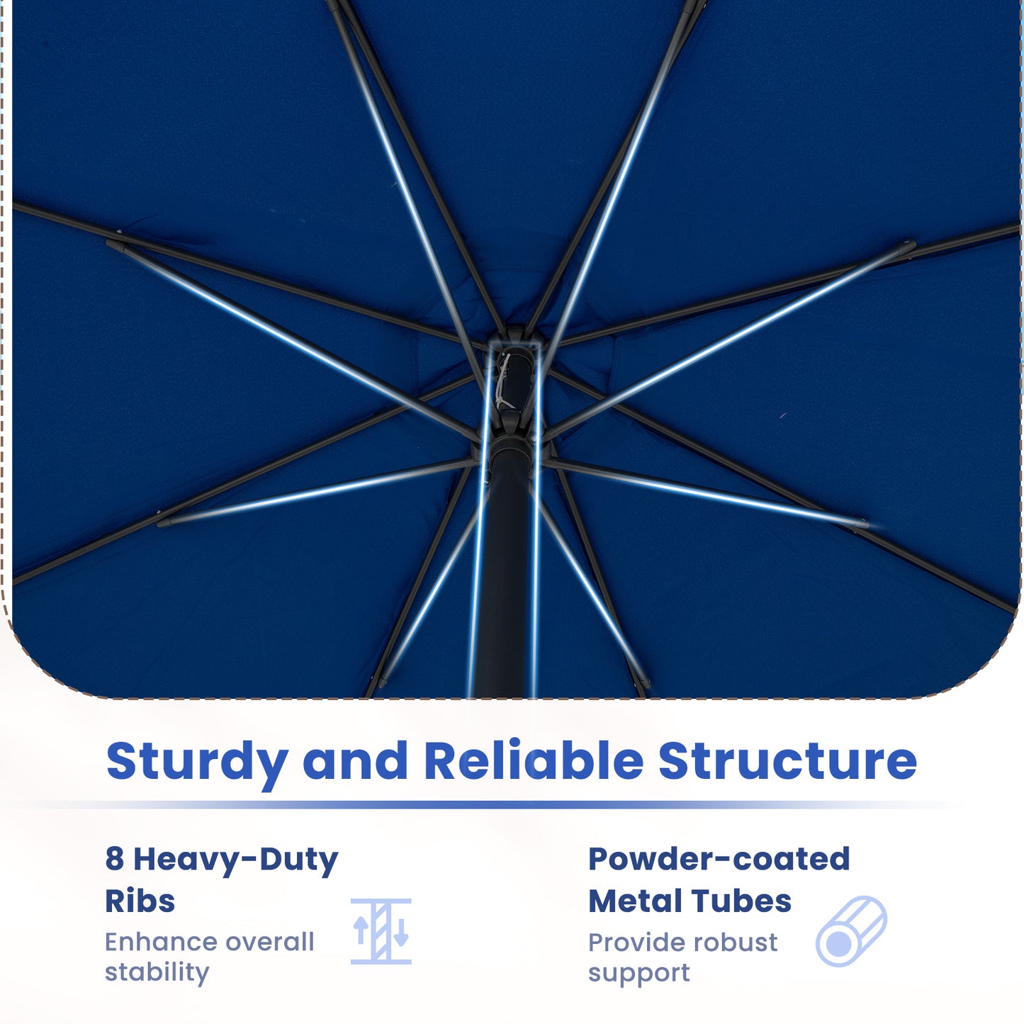 12 Feet Patio Umbrella with Crank Handle and 8 Sturdy Ribs-Navy Kids Crystal