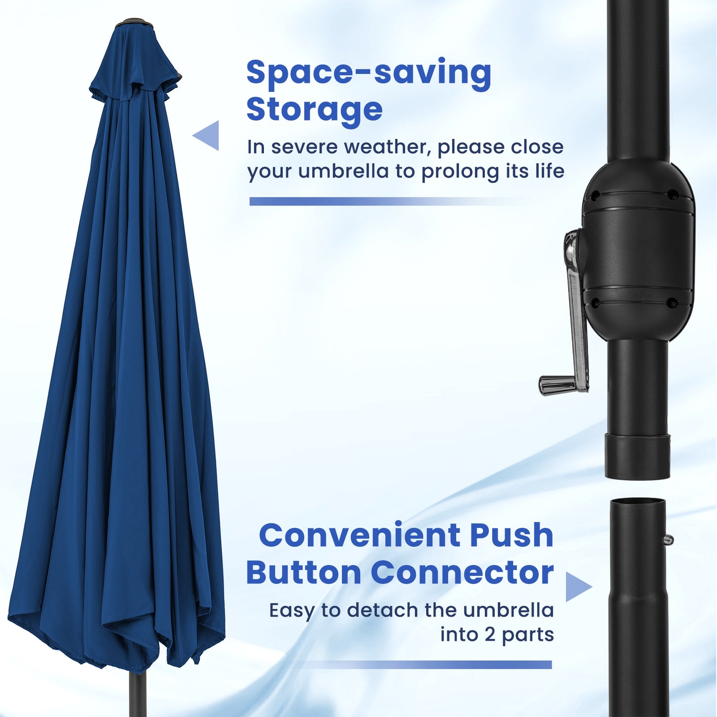 12 Feet Patio Umbrella with Crank Handle and 8 Sturdy Ribs-Navy Kids Crystal