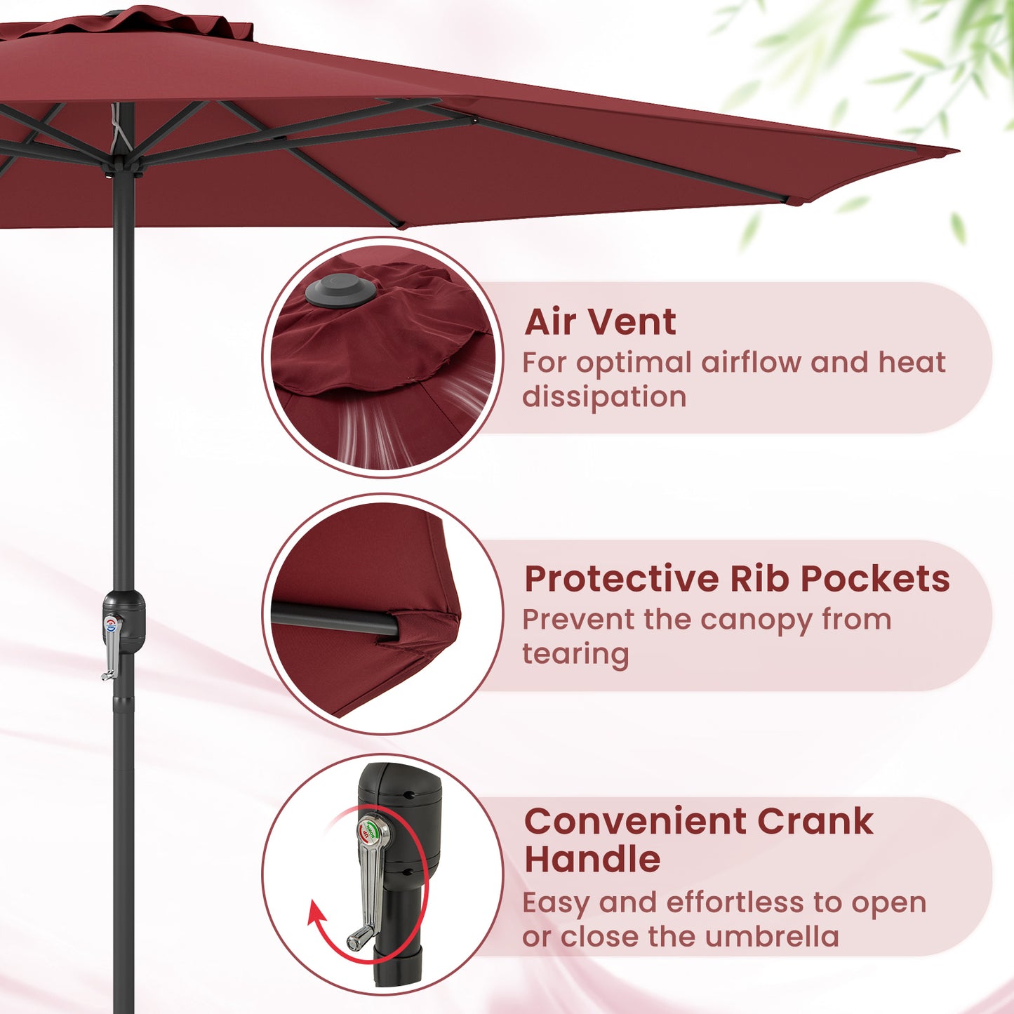 12 Feet Patio Umbrella with Crank Handle and 8 Sturdy Ribs-Red Kids Crystal
