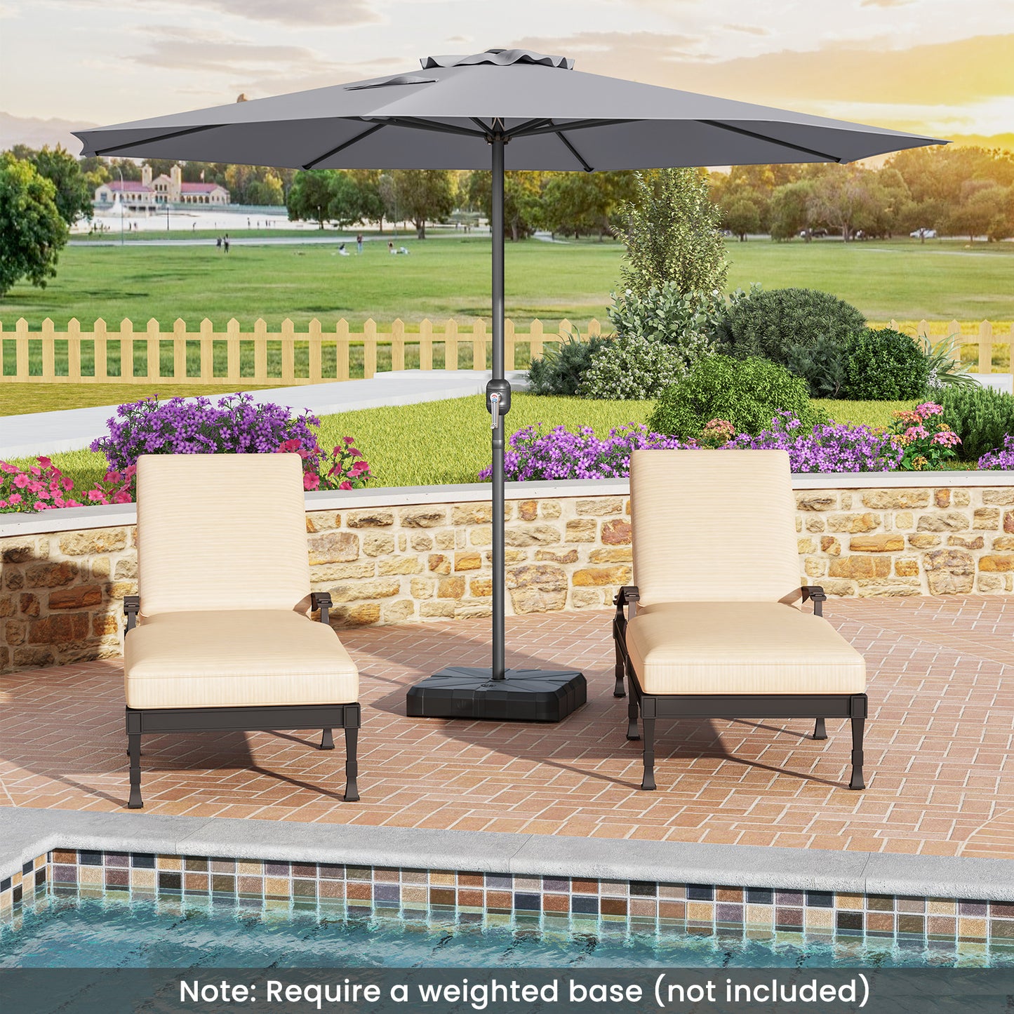 12 Feet Patio Umbrella with Crank Handle and 8 Sturdy Ribs-Gray Kids Crystal