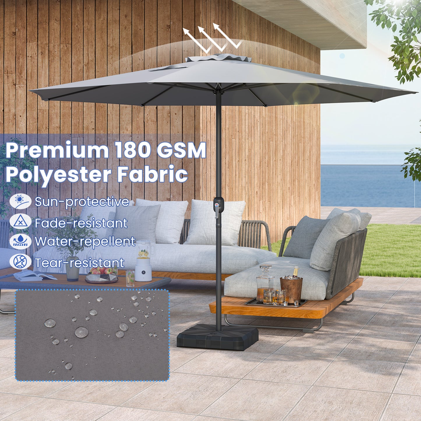 12 Feet Patio Umbrella with Crank Handle and 8 Sturdy Ribs-Gray Kids Crystal