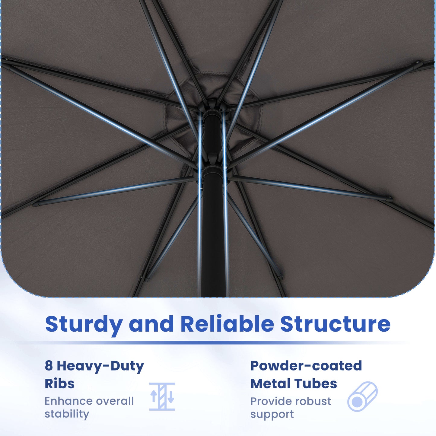 12 Feet Patio Umbrella with Crank Handle and 8 Sturdy Ribs-Gray Kids Crystal