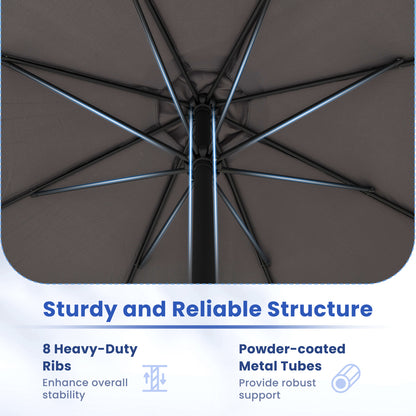 12 Feet Patio Umbrella with Crank Handle and 8 Sturdy Ribs-Gray
