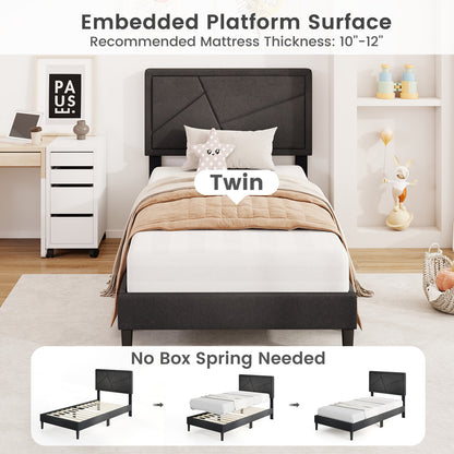 Twin/Full/Queen Size Upholstered Platform Bed Frame with High Headboard-Twin