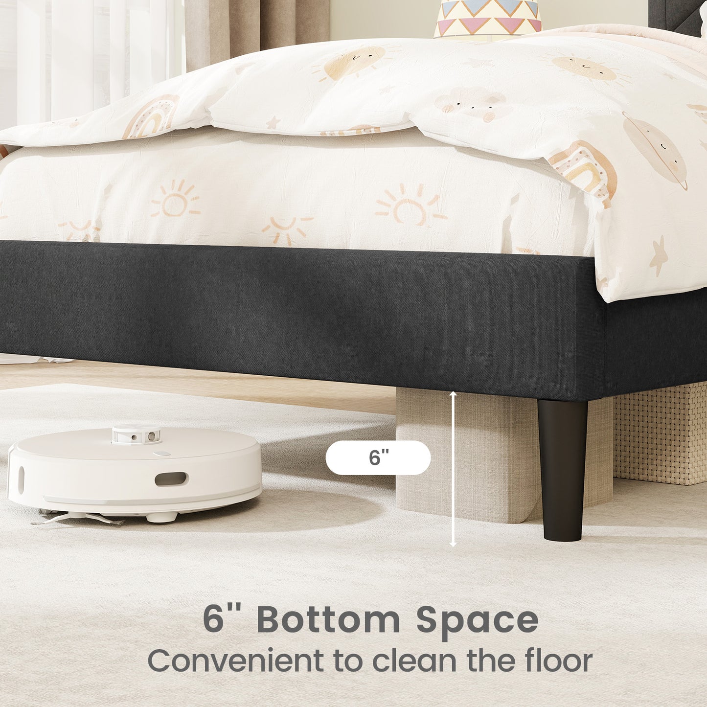 Twin/Full/Queen Size Upholstered Platform Bed Frame with High Headboard-Twin Kids Crystal