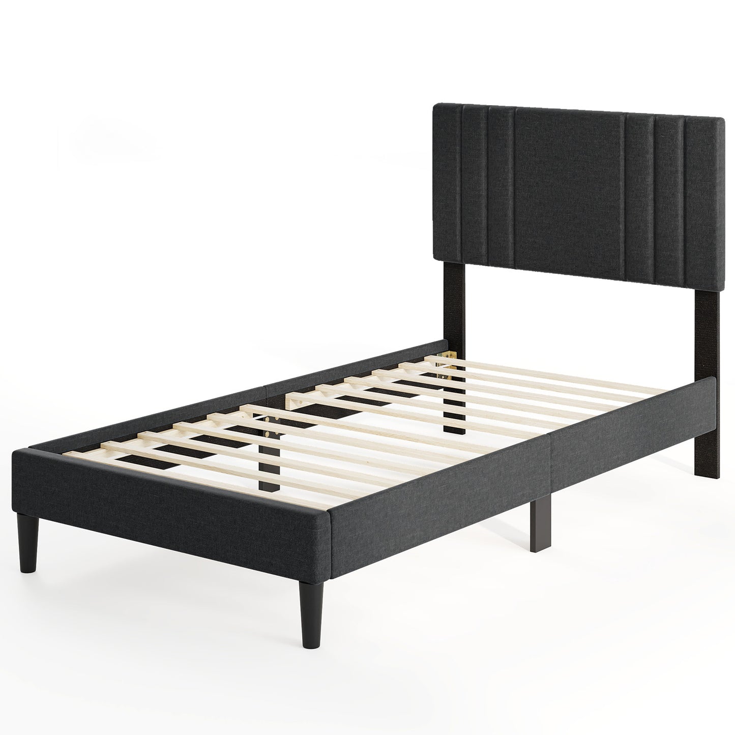 Full/Queen/Twin Size Bed Frame with Vertical Channel Tufted Headboard and Wooden Slats-Twin Size Kids Crystal