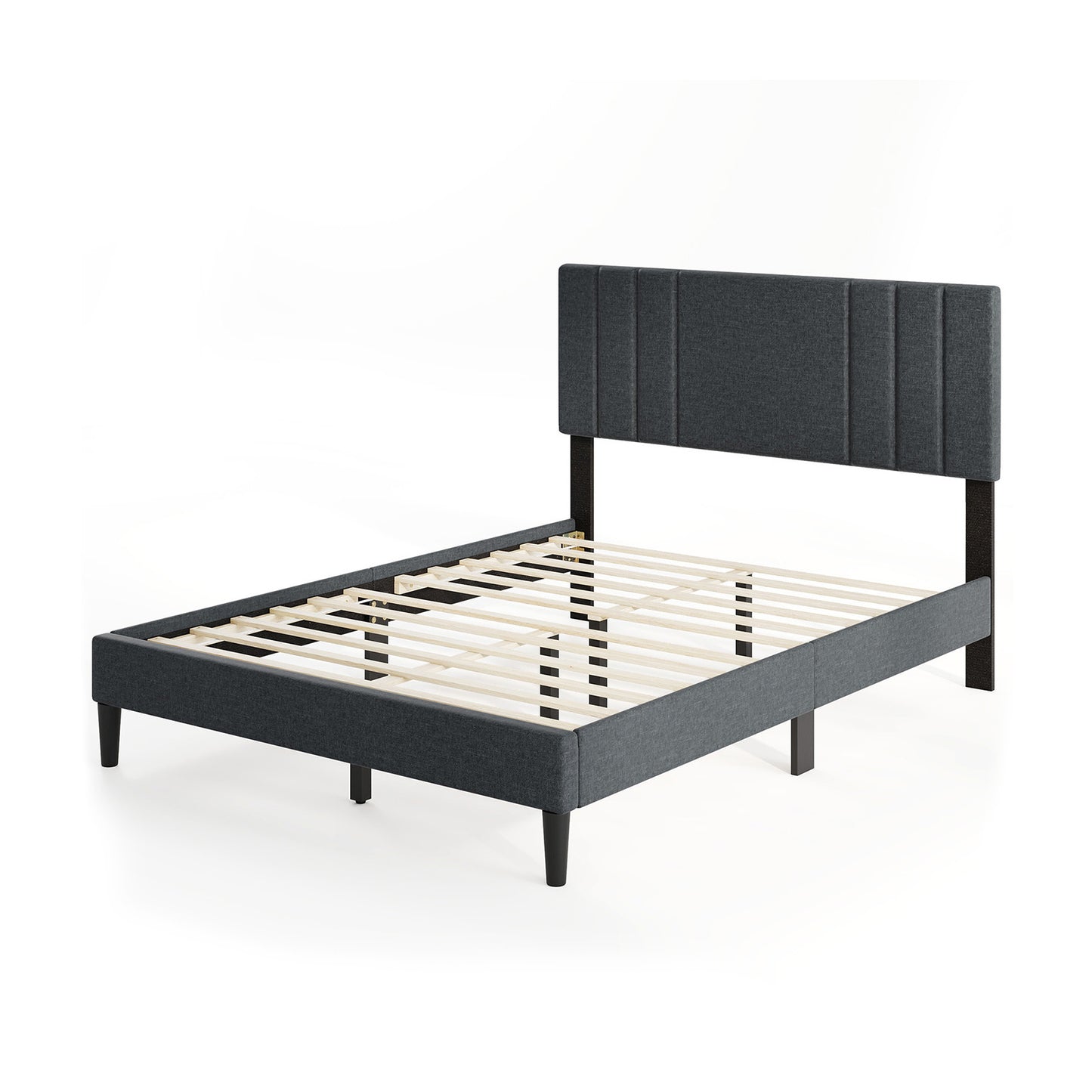 Full/Queen/Twin Size Bed Frame with Vertical Channel Tufted Headboard and Wooden Slats-Full Size Kids Crystal