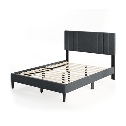 Full/Queen/Twin Size Bed Frame with Vertical Channel Tufted Headboard and Wooden Slats-Full Size