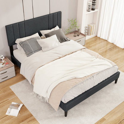 Full/Queen/Twin Size Bed Frame with Vertical Channel Tufted Headboard and Wooden Slats-Queen Size