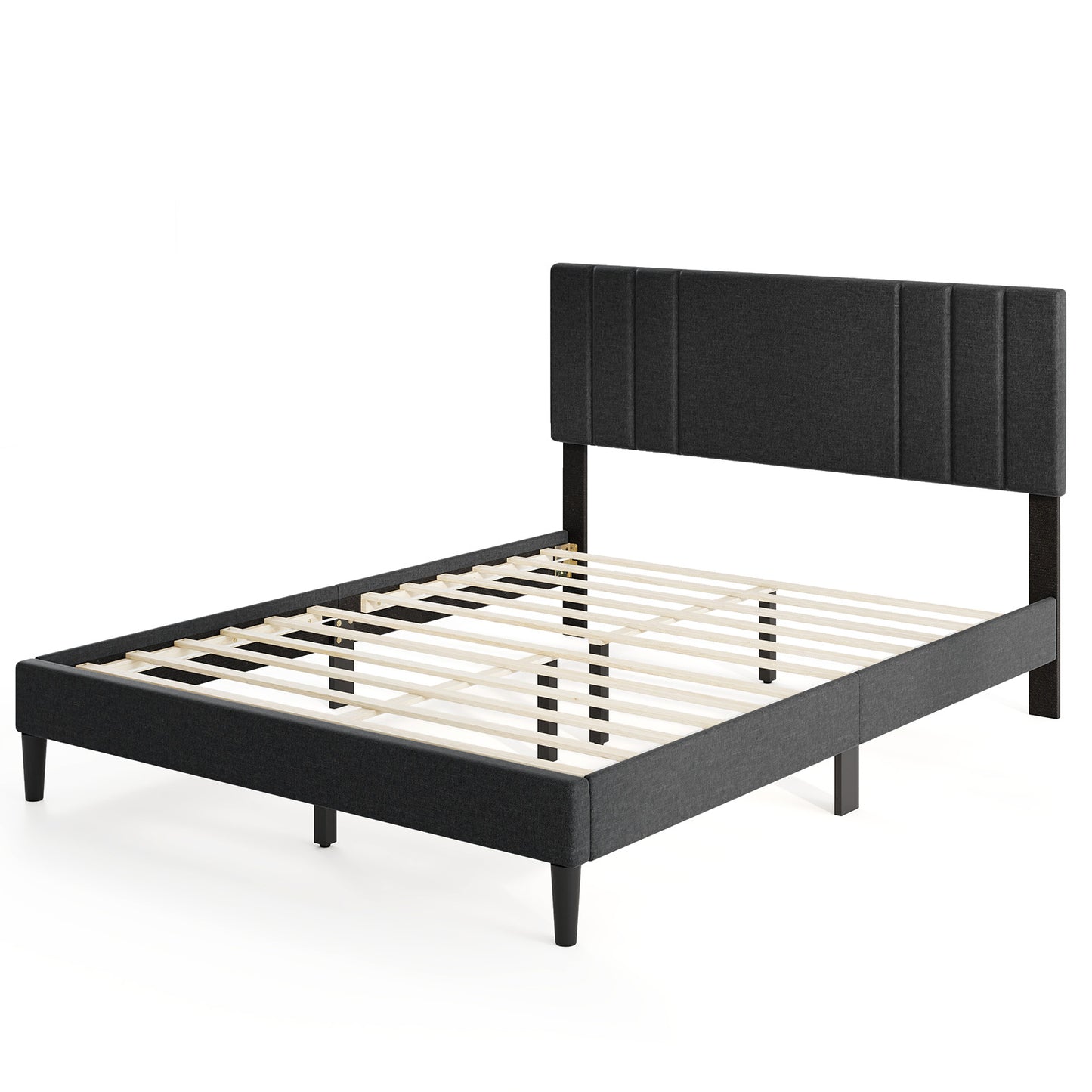 Full/Queen/Twin Size Bed Frame with Vertical Channel Tufted Headboard and Wooden Slats-Queen Size Kids Crystal
