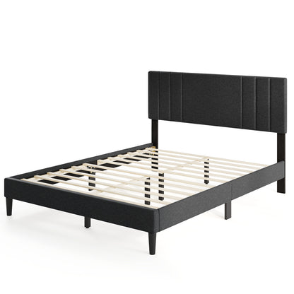 Full/Queen/Twin Size Bed Frame with Vertical Channel Tufted Headboard and Wooden Slats-Queen Size