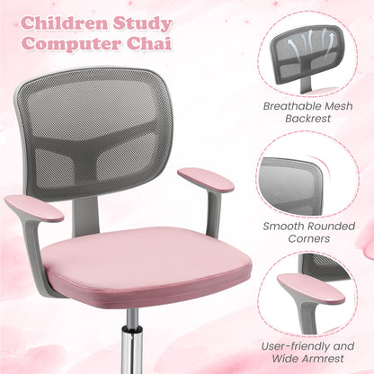 Adjustable Desk Chair with Auto Brake Casters for Kids-Pink