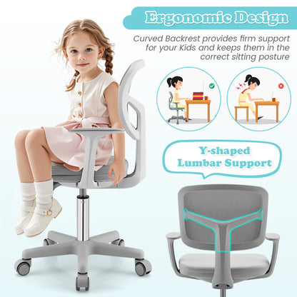 Adjustable Desk Chair with 5 Rolling Casters for Kids-Gray