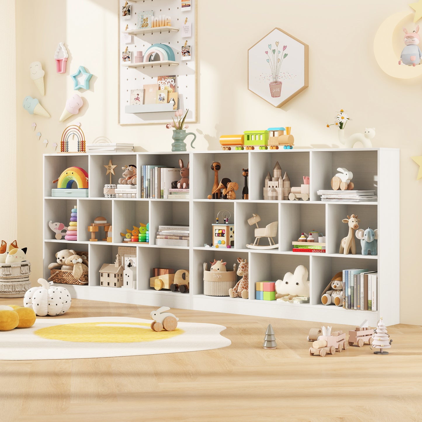 41 inches Wooden Toy Storage Organizer with 10 Cubes for Classroom Daycare Nursery Kindergarten-White Kids Crystal
