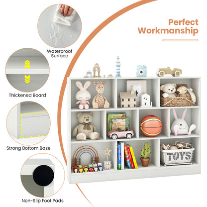41 inches Wooden Toy Storage Organizer with 10 Cubes for Classroom Daycare Nursery Kindergarten-White