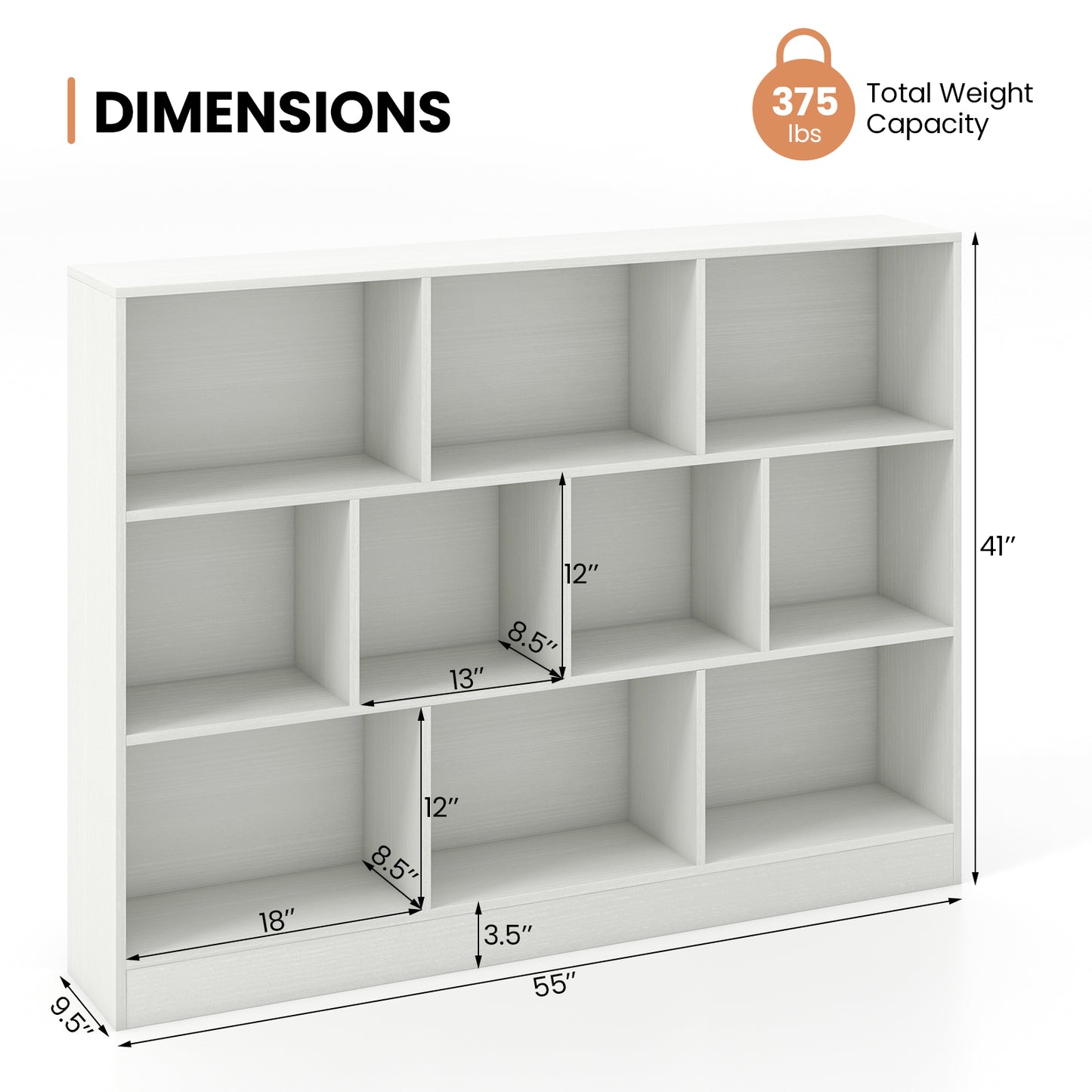 41 inches Wooden Toy Storage Organizer with 10 Cubes for Classroom Daycare Nursery Kindergarten-White Kids Crystal