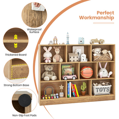 41 inches Wooden Toy Storage Organizer with 10 Cubes for Classroom Daycare Nursery Kindergarten-Natural