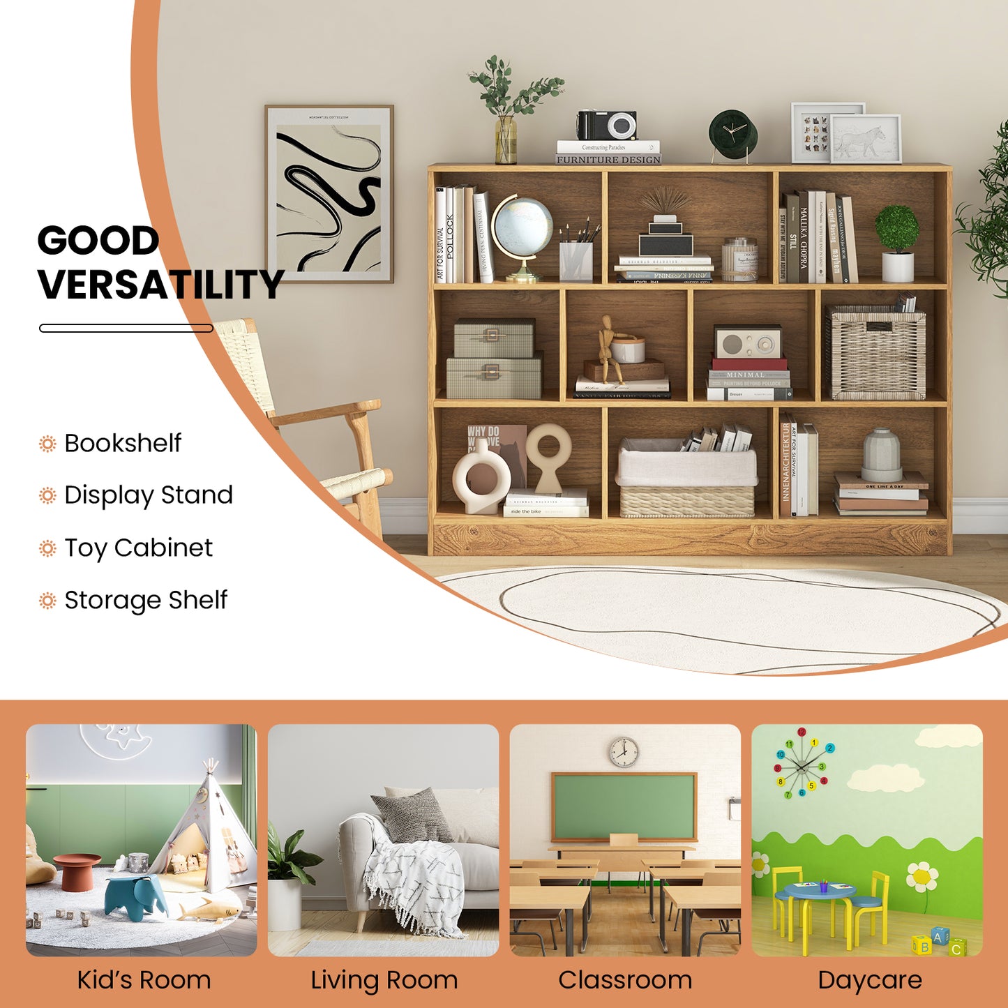 41 inches Wooden Toy Storage Organizer with 10 Cubes for Classroom Daycare Nursery Kindergarten-Natural Kids Crystal