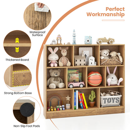 41 inches Wooden Toy Storage Organizer with 10 Cubes for Kids-Natural