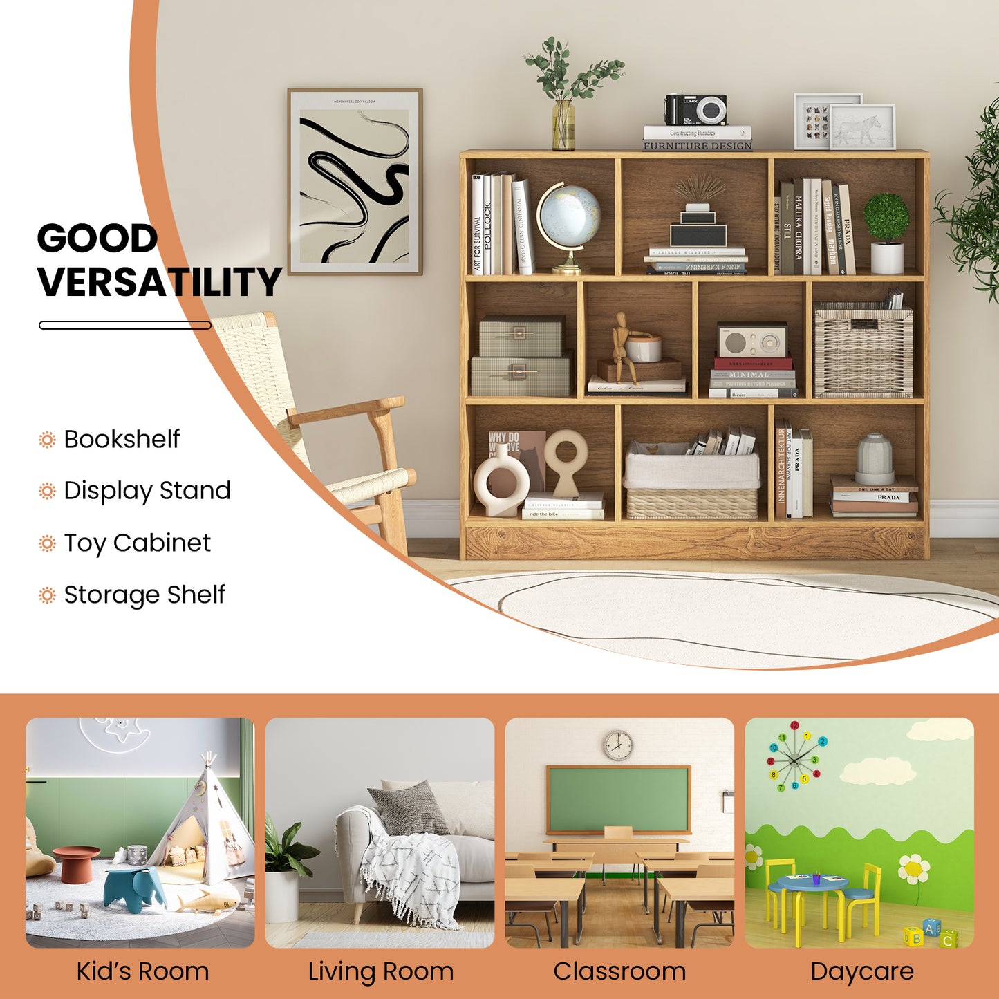 41 inches Wooden Toy Storage Organizer with 10 Cubes for Kids-Natural Kids Crystal