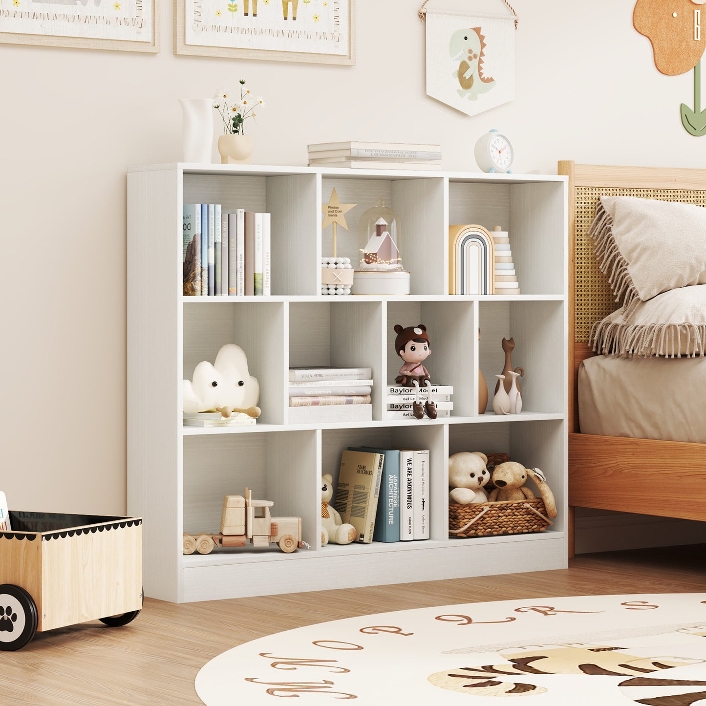 41 inches Wooden Toy Storage Organizer with 10 Cubes for Kids-White Kids Crystal