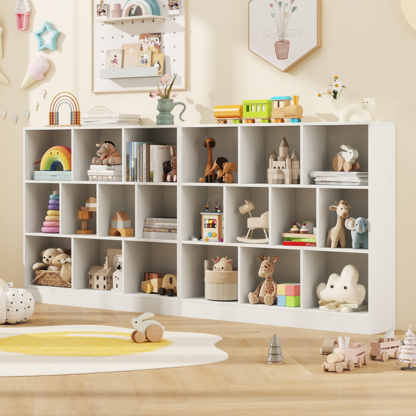 41 inches Wooden Toy Storage Organizer with 10 Cubes for Kids-White Kids Crystal