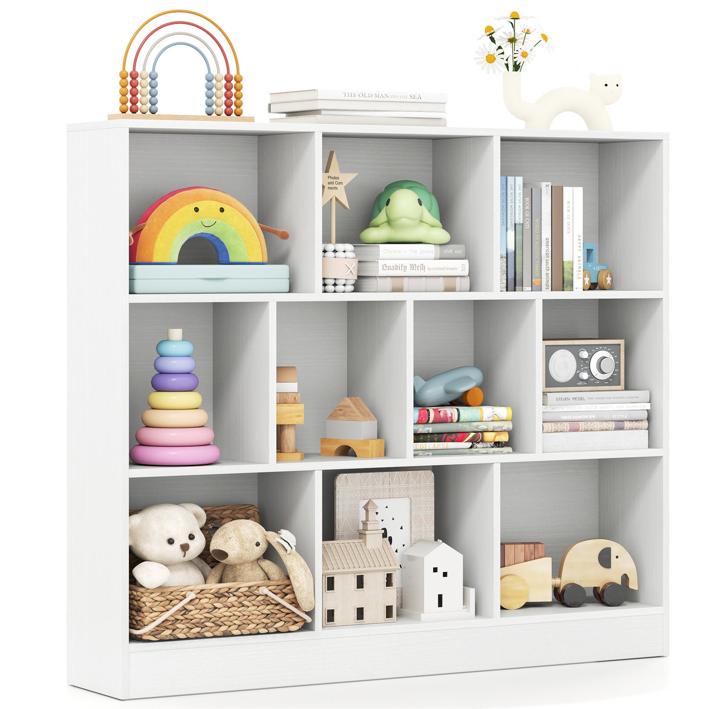 41 inches Wooden Toy Storage Organizer with 10 Cubes for Kids-White Kids Crystal