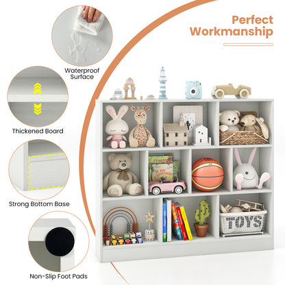 41 inches Wooden Toy Storage Organizer with 10 Cubes for Kids-White