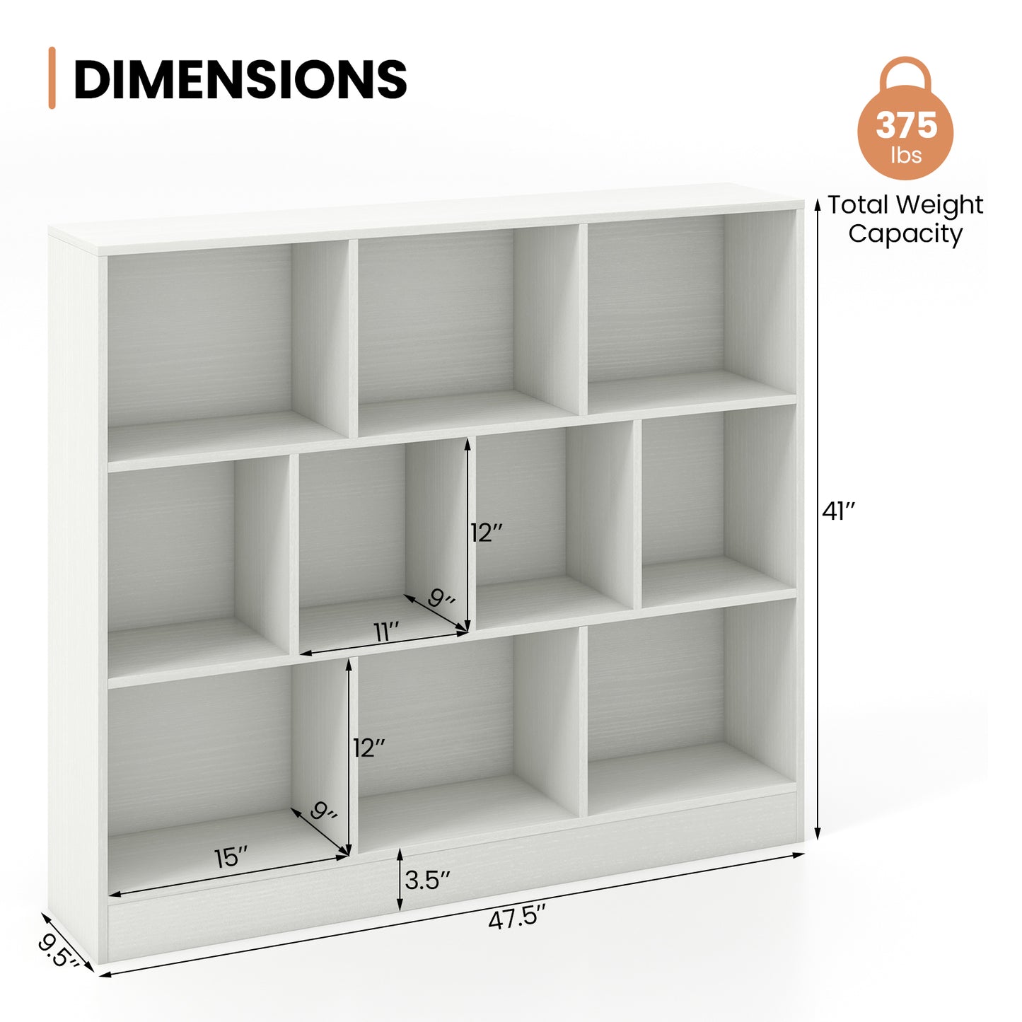 41 inches Wooden Toy Storage Organizer with 10 Cubes for Kids-White Kids Crystal