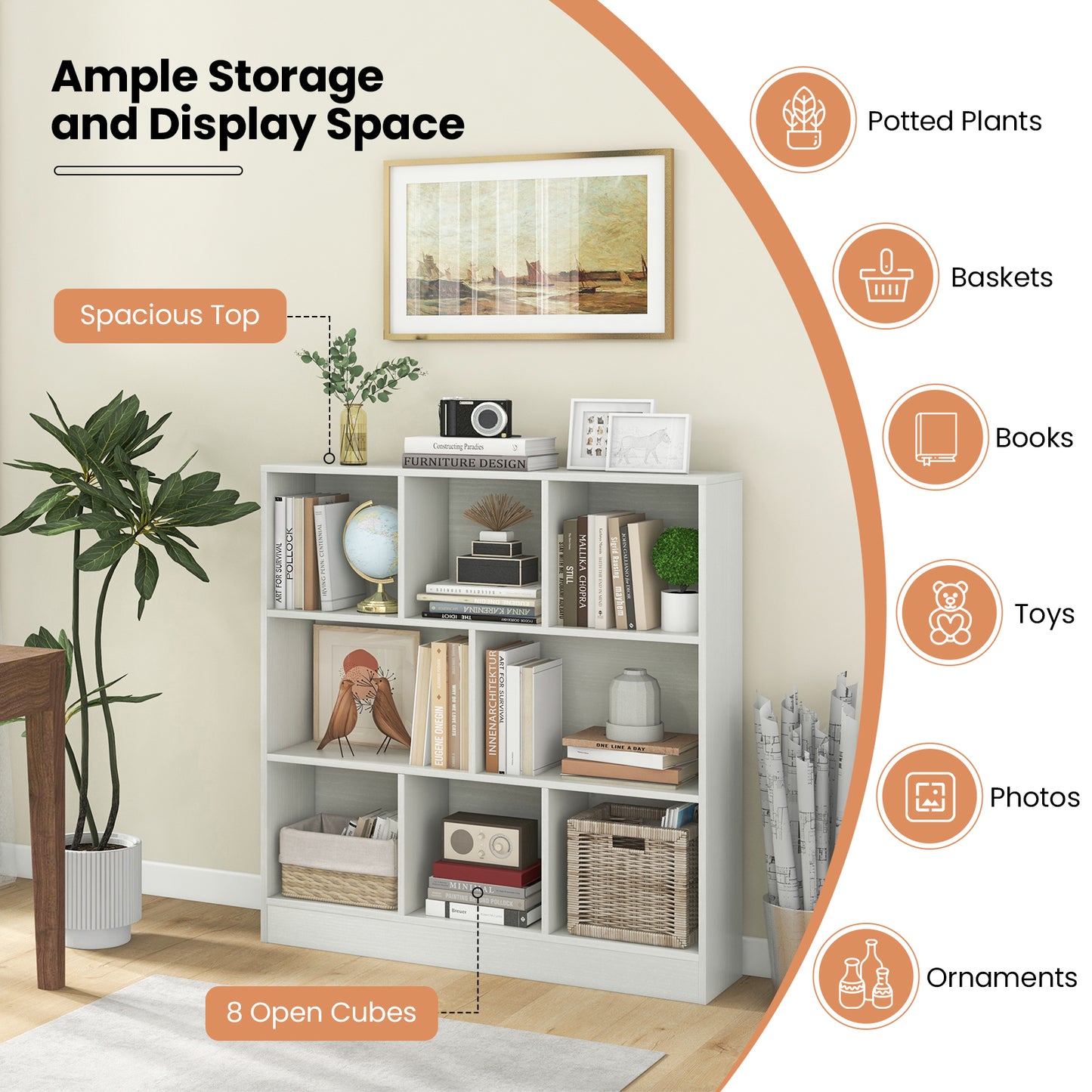 41 Inches 8-Cube Freestanding Bookcase for Kids-White Kids Crystal