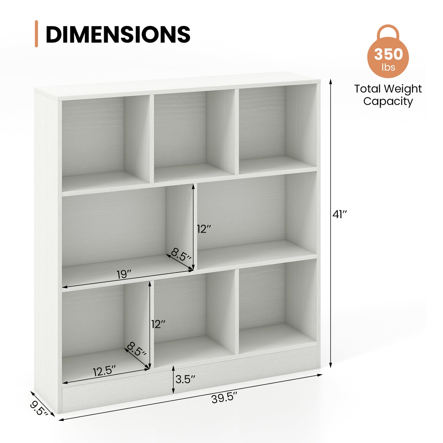 41 Inches 8-Cube Freestanding Bookcase for Kids-White Kids Crystal