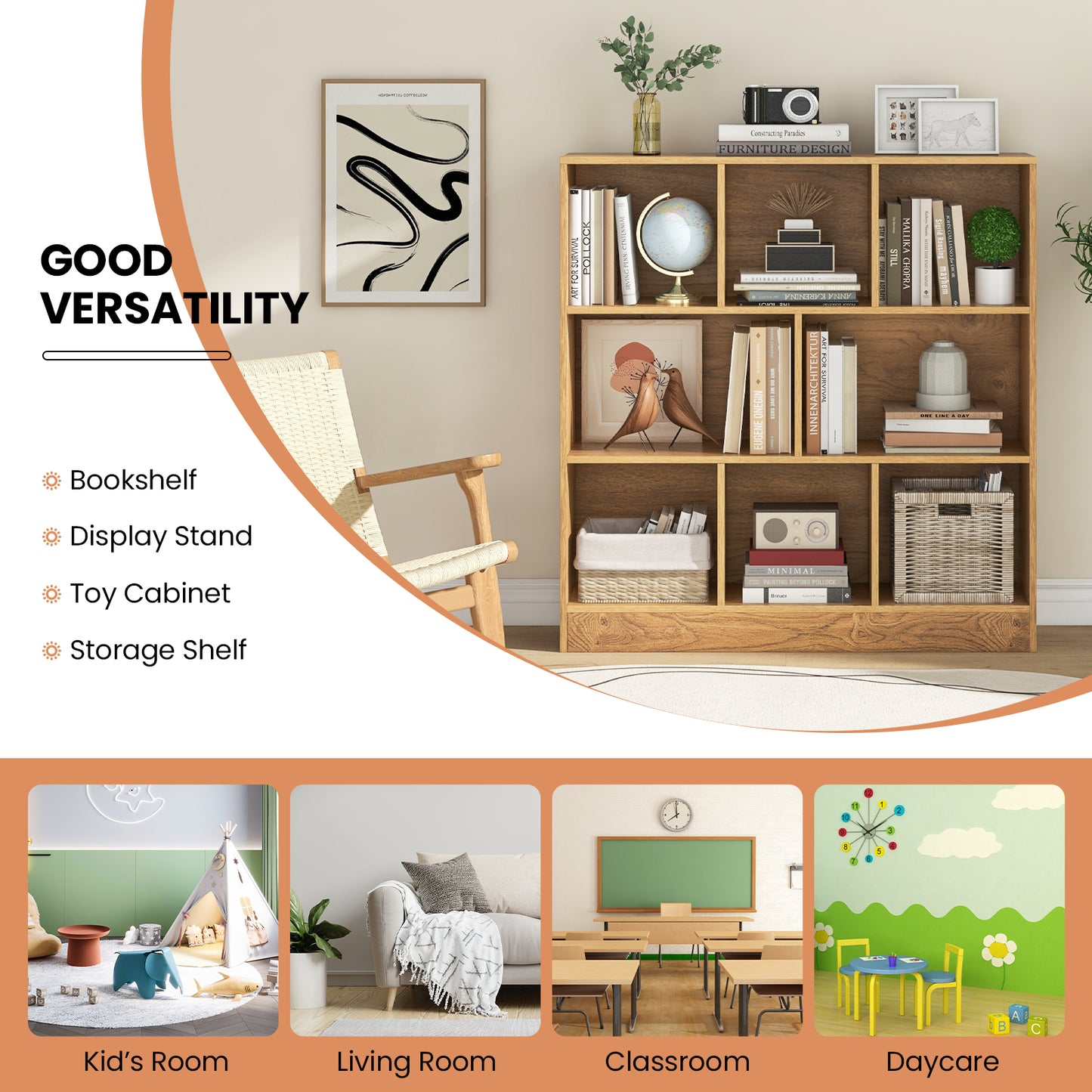 41 Inches 8-Cube Freestanding Bookcase for Kids-Natural Kids Crystal
