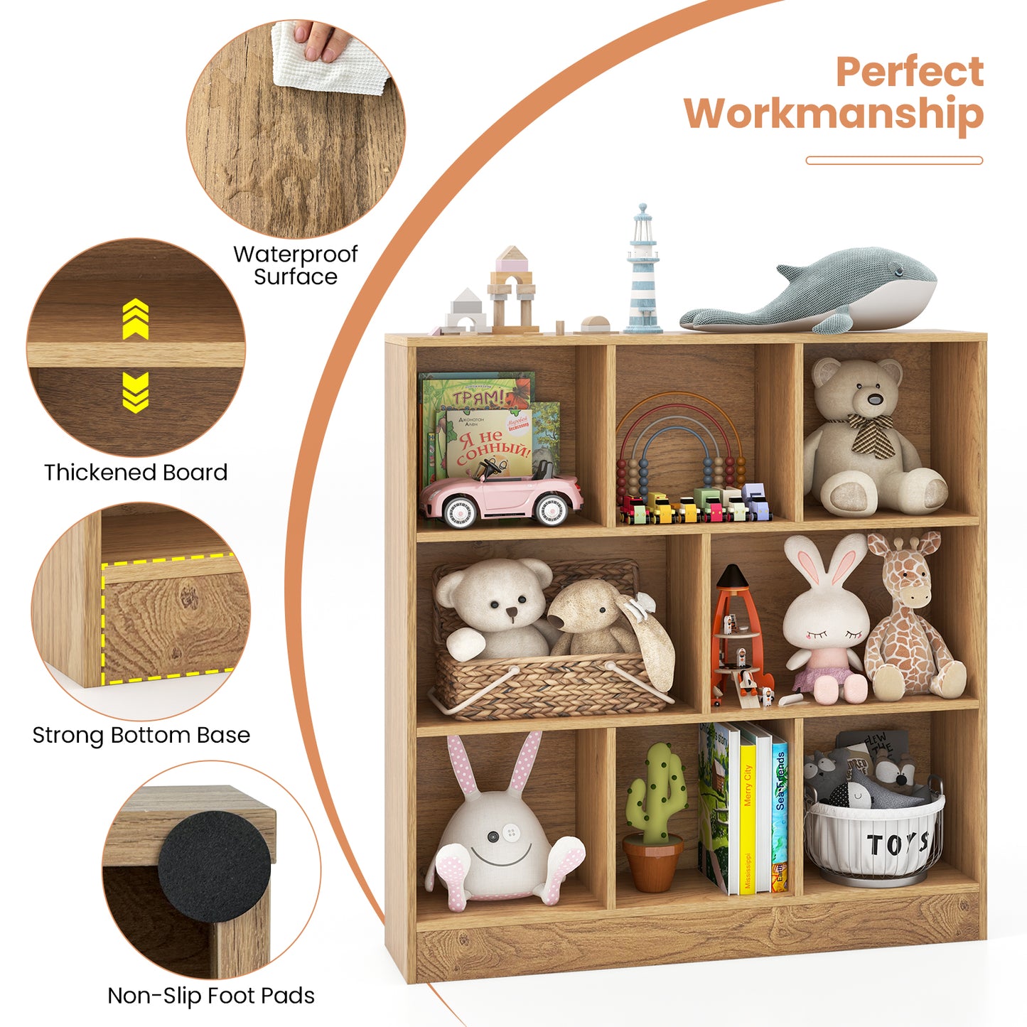 41 Inches 8-Cube Freestanding Bookcase for Kids-Natural Kids Crystal