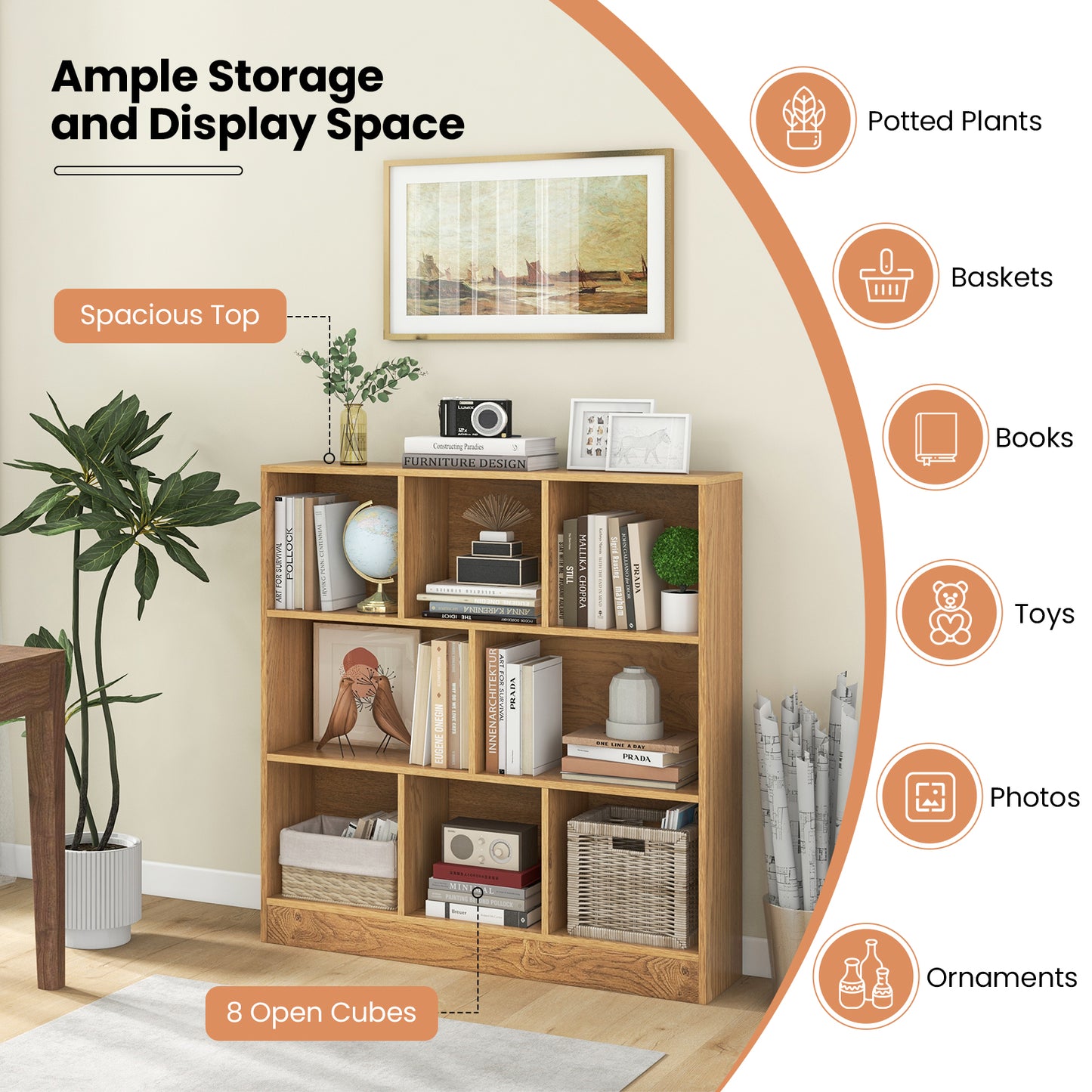 41 Inches 8-Cube Freestanding Bookcase for Kids-Natural Kids Crystal