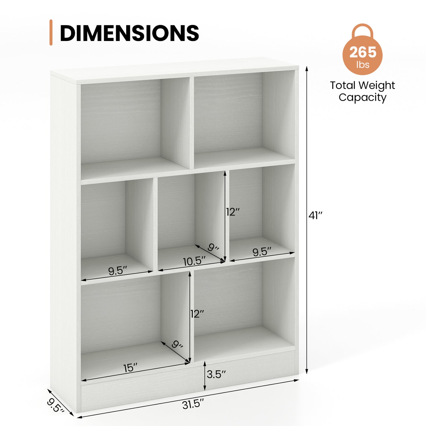 7-Section Freestanding Bookshelf for Kids Room Classroom Daycare Nursery-White Kids Crystal