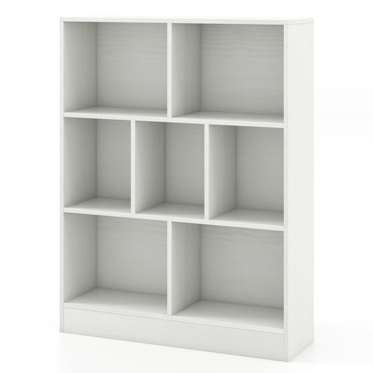 7-Section Freestanding Bookshelf for Kids Room Classroom Daycare Nursery-White Kids Crystal