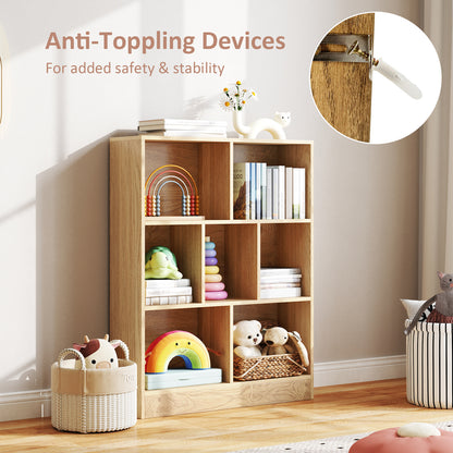 7-Section Freestanding Bookshelf for Kids Room Classroom Daycare Nursery-Natural
