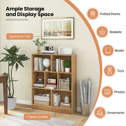 7-Section Freestanding Bookshelf for Kids Room Classroom Daycare Nursery-Natural