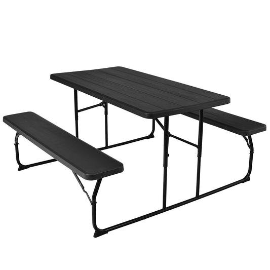 Indoor and Outdoor Folding Picnic Table Bench Set with Wood-like Texture-Black Kids Crystal