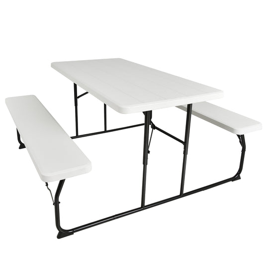 Indoor and Outdoor Folding Picnic Table Bench Set with Wood-like Texture-White Kids Crystal