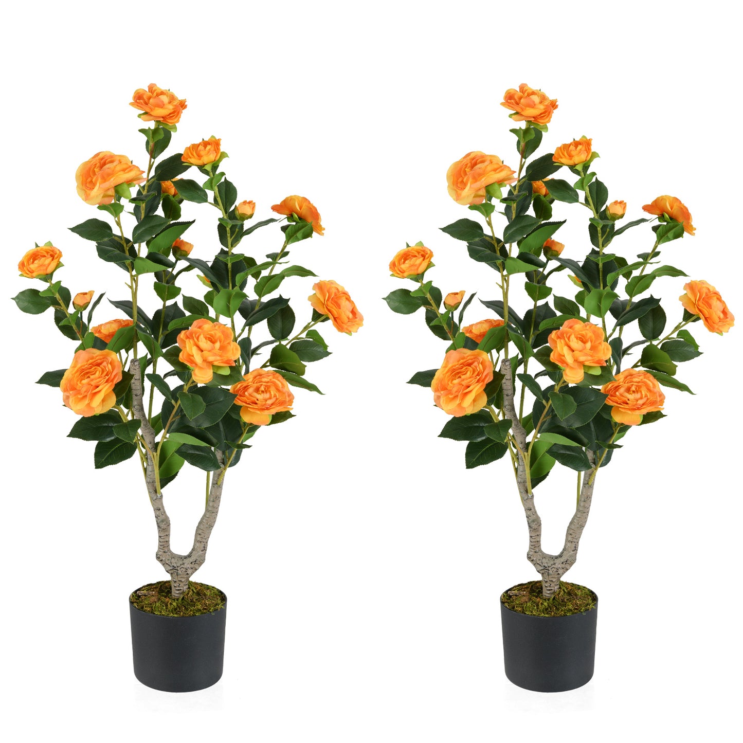 36 Inch Artificial Camellia Tree with Blooming Flower 2 Pack-Orange Kids Crystal