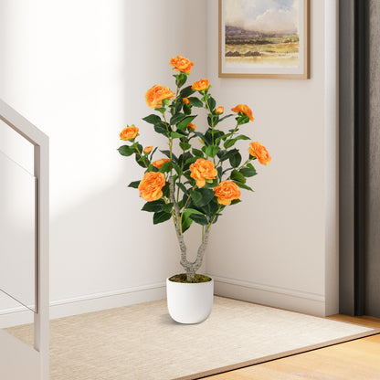 36 Inch Artificial Camellia Tree with Blooming Flower 2 Pack-Orange