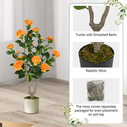 36 Inch Artificial Camellia Tree with Blooming Flower 2 Pack-Orange