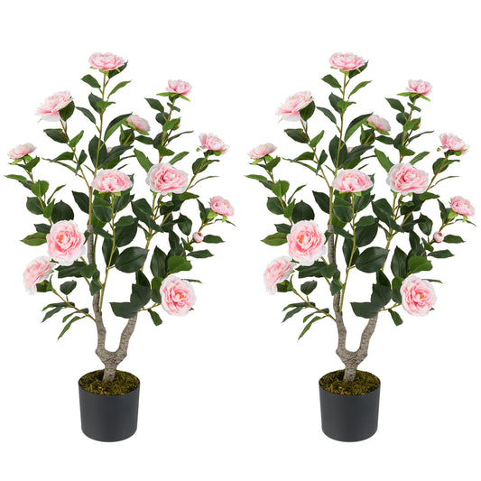 36 Inch Artificial Camellia Tree with Blooming Flower 2 Pack-Pink Kids Crystal
